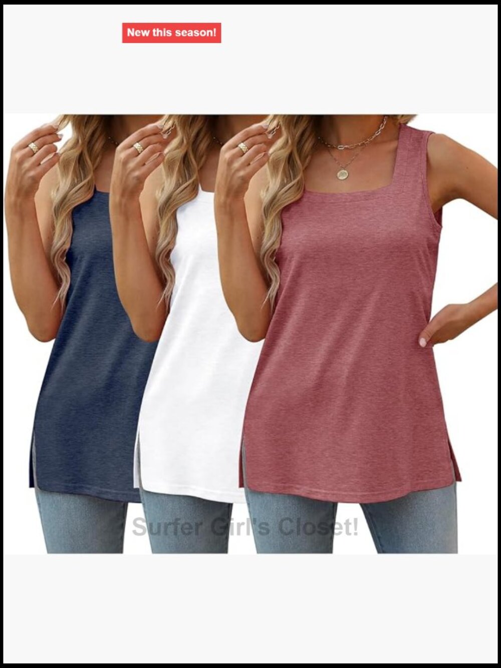 Plus Size Square Neck Tank Tops 3 Pack, Sleeveless Loose Fit Women's Summer Tees
